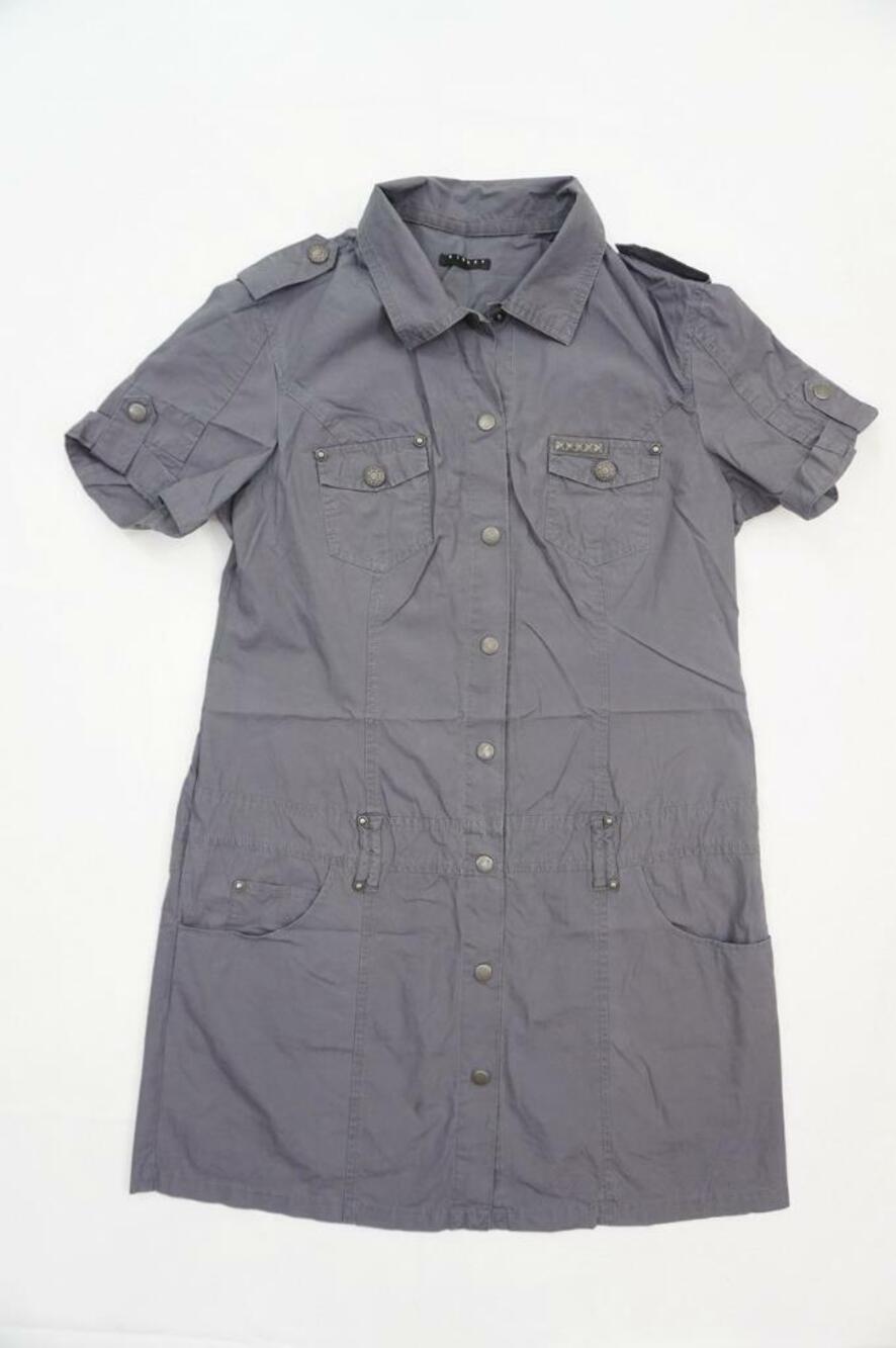 SISLEY BENETTON USED M/34 GREY DENIM STYLE COLLARED/BUTTON UP LOW WAIST DRESS